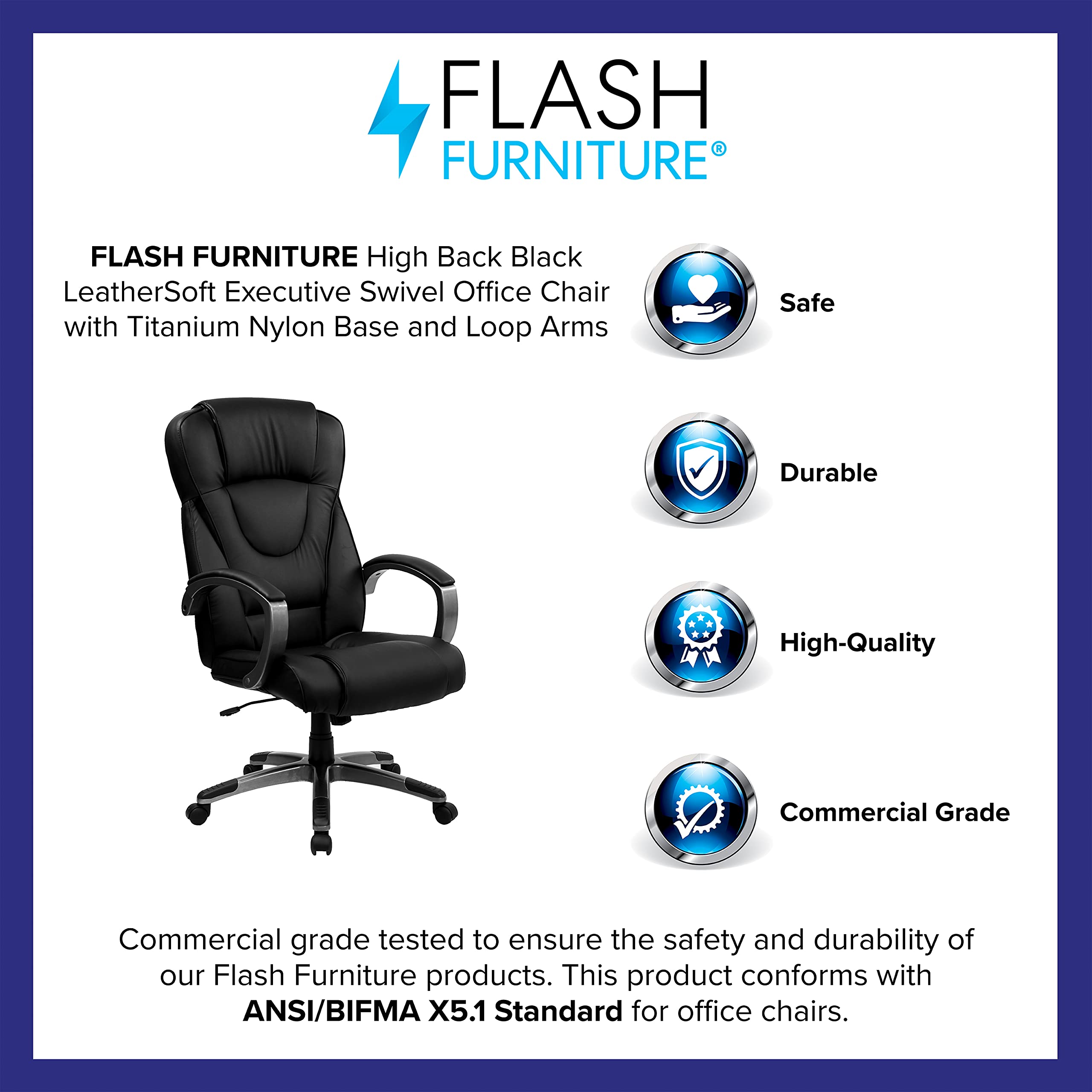 Flash Furniture 069Bk High Back Leather Executive Office Chair With Tilt Lock Mechanism
