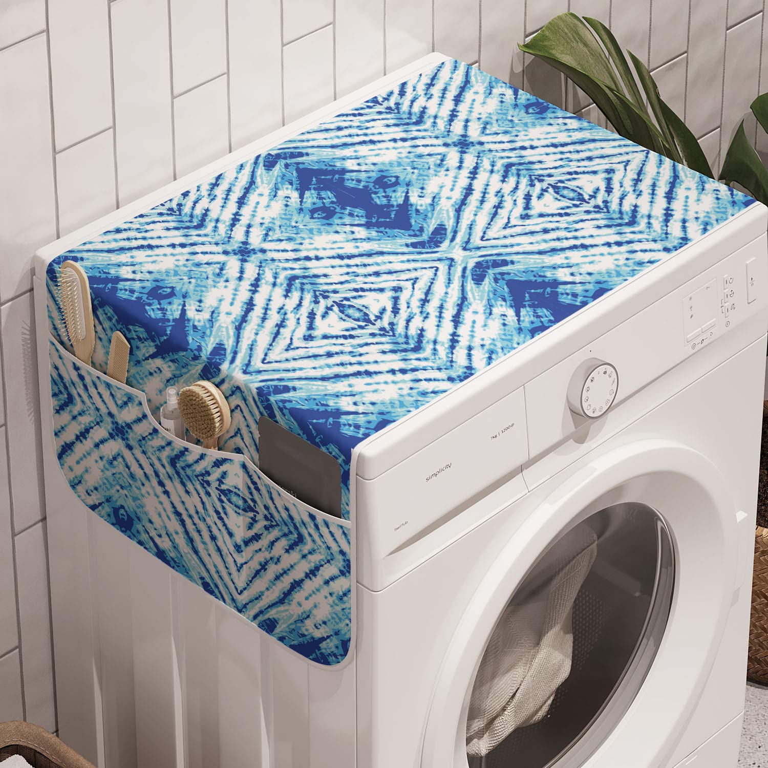 Ambesonne Psychedelic Washing Machine Organizer, Grunge Style Hippie Eastern Like Indonesian Folk Effect Design, Anti-Slip Fabri