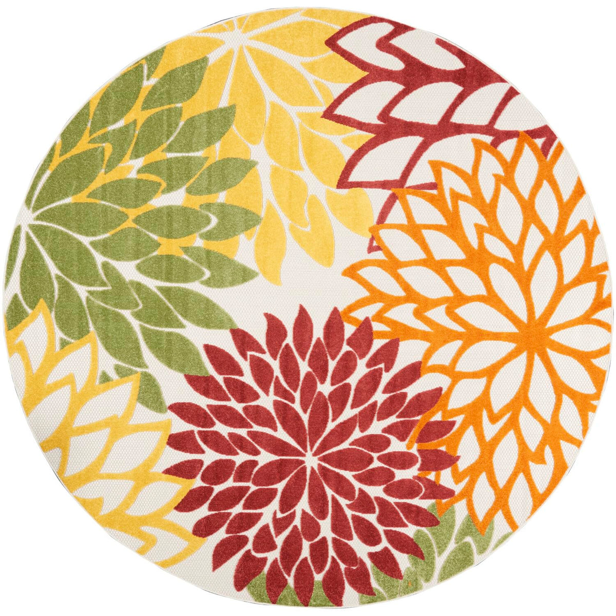 Nourison Aloha Indoor/Outdoor Red Multi Colored 7'10' X Round Area Rug, Tropical, Botanical, Easy Cleaning, Non Shedding, Bed R