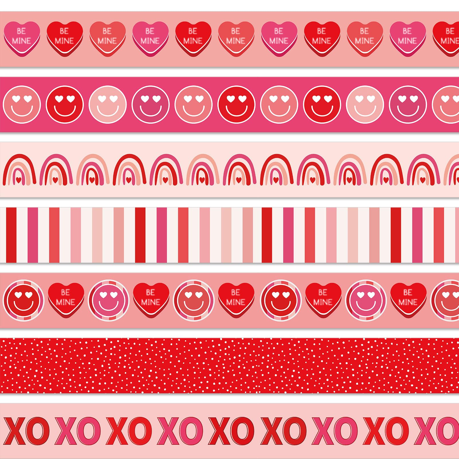 Whaline 80Ft Modern Valentine'S Day Smiling Face Bulletin Board Borders Red Pink Love Heart Boho Rainbow Self-Adhesive Border Tr