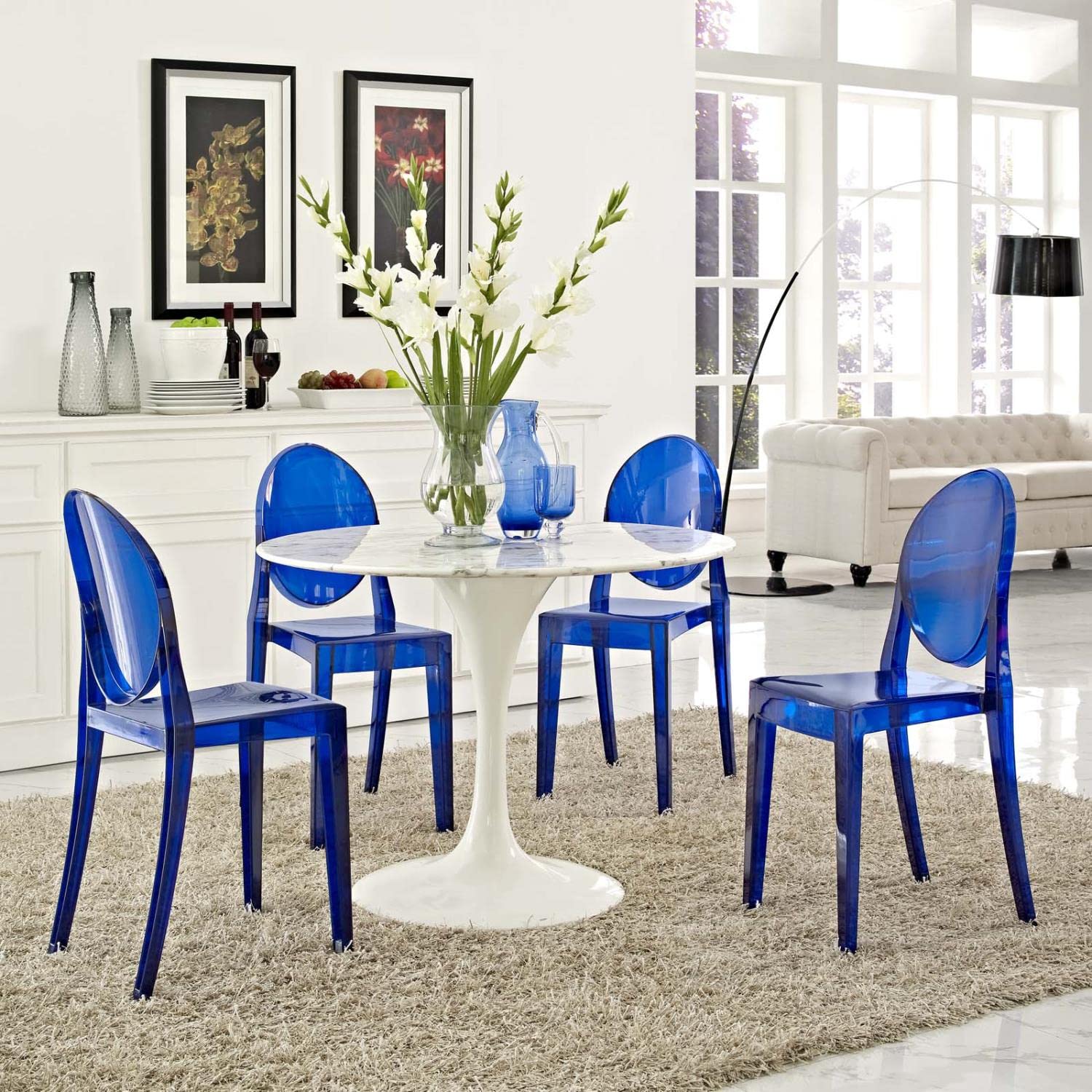 Modway Casper Modern Acrylic Stacking Four Dining Armchairs In Blue