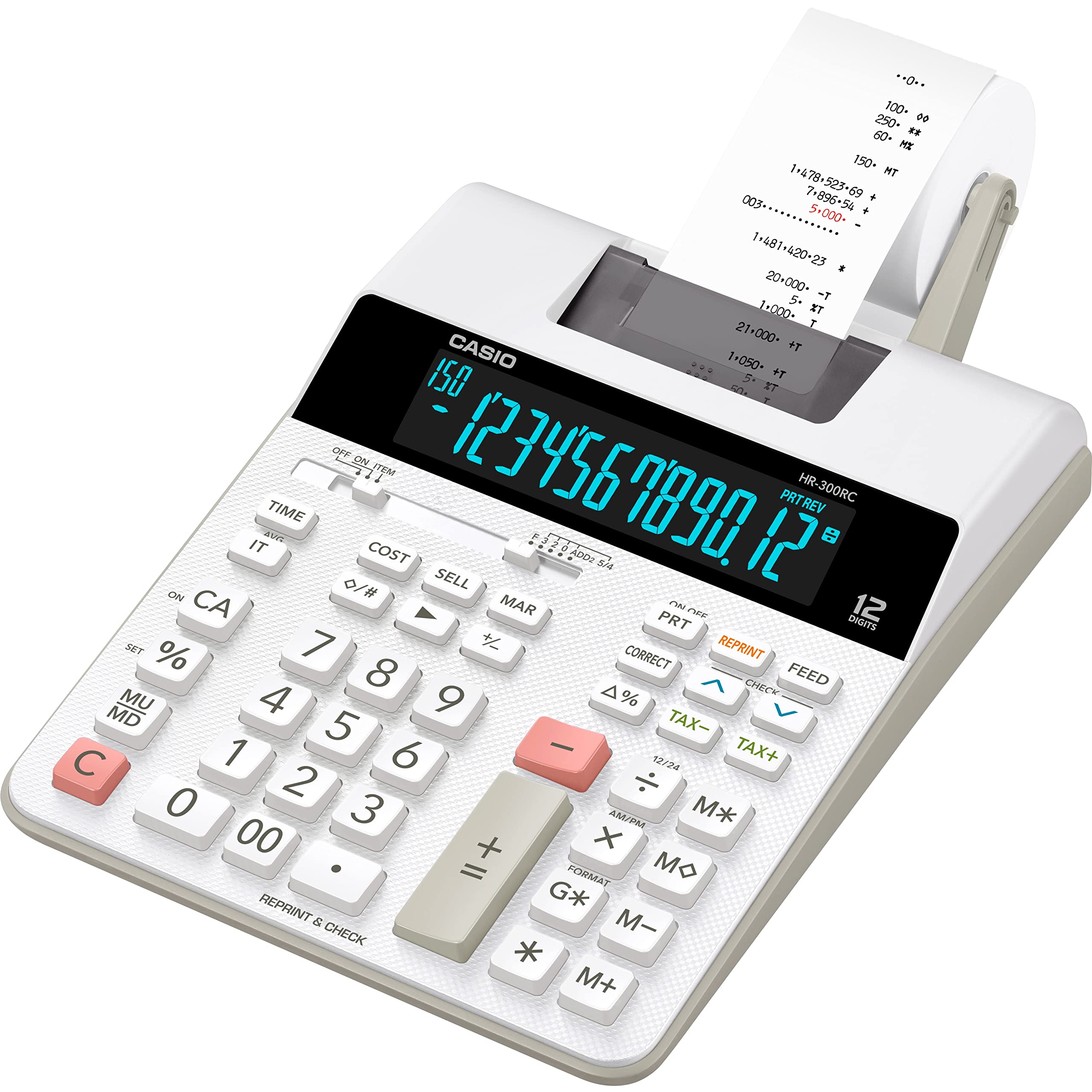 Casio Hr-300Rc Printing Calculator With Backlit Lcd Display,White,Mini-Desktop