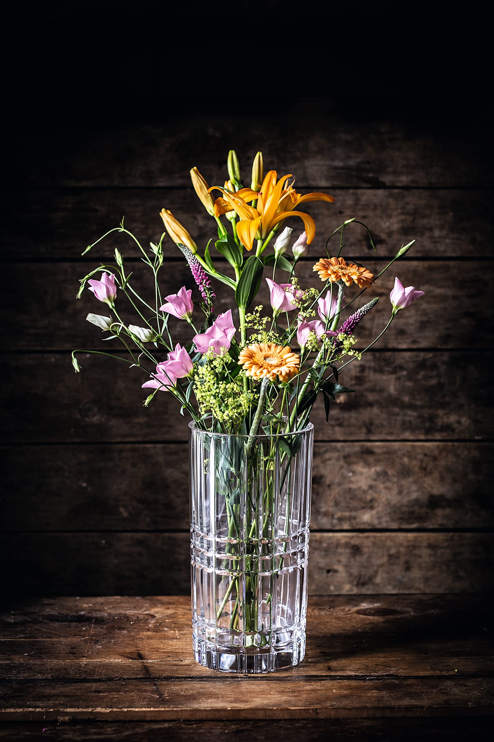 Nachtmann Square Collection, 11'' Glass Vase, Modern Geometric Design, Bavarian Crystal, Clear, Dishwasher Safe