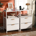 VINGLI White Nightstands Set of 2 with Fabric Drawers, Fluted Nightstand with Charging Station, Night Stand Set 2 White Side Tab