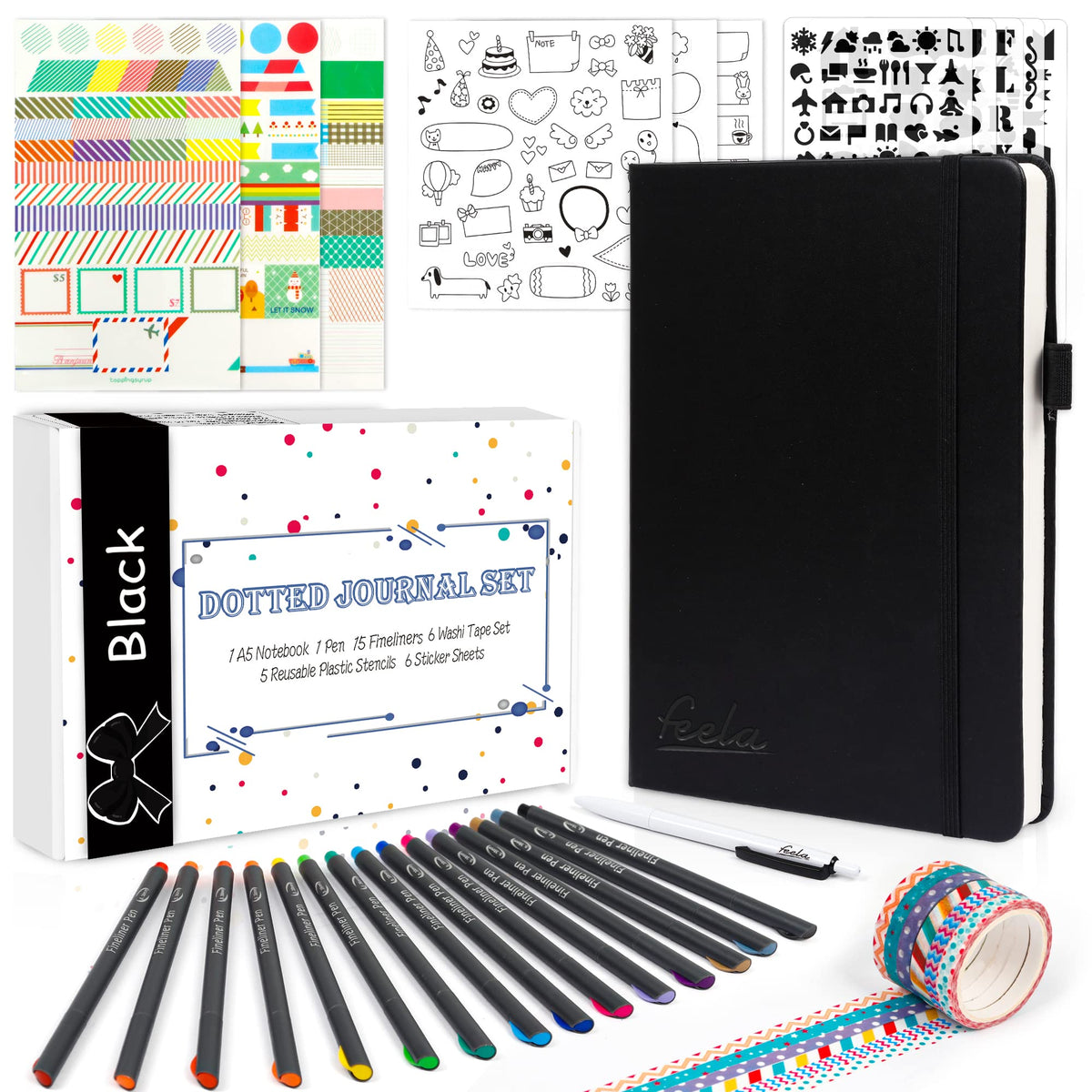 Dotted Journal Kit, Feela Dot Grid Journal Hardcover Planner Notebook Set For Beginners Women Girls Note Taking With Journaling