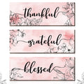 3 Pieces Pink Wall Decor Floral Wooden Wall Art Pink Thanksgiving Thankful Grateful Blessed Wall Decor Inspirational Farmhouse W