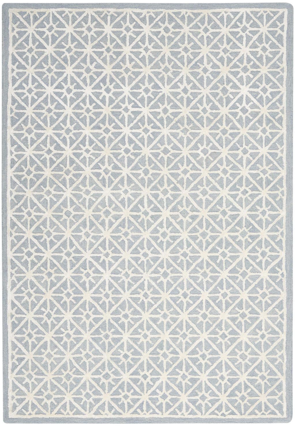 HomeRoots 533384 5 x 7 ft. Geometric Hand Tufted Area Rug Light Blue & White