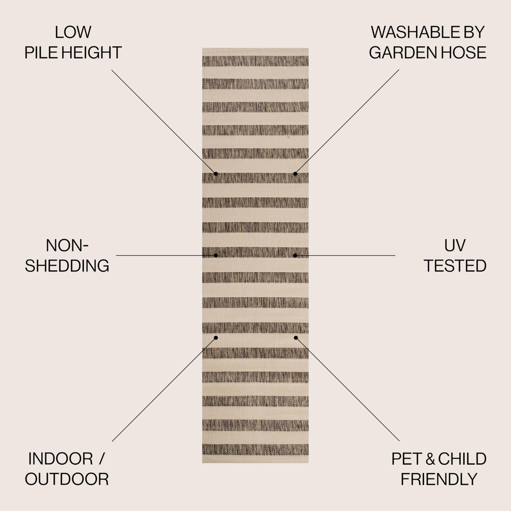 Jonathan Y Smb112A-210 Aveiro Wide Stripe Indoor/Outdoor 2 Ft. X 10 Ft. Runner Rug, Bohemian, Coastal, Mediterranean, Transitional, Glam, Living Room, Dining Room, Bedroom, Hallway, Foyer, Beige/Brown