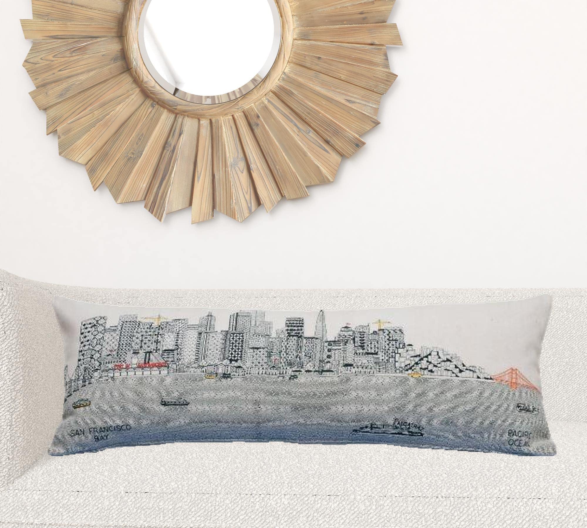 HomeRoots Cream 35' White San Francisco Daylight Skyline Lumbar Decorative Pillow