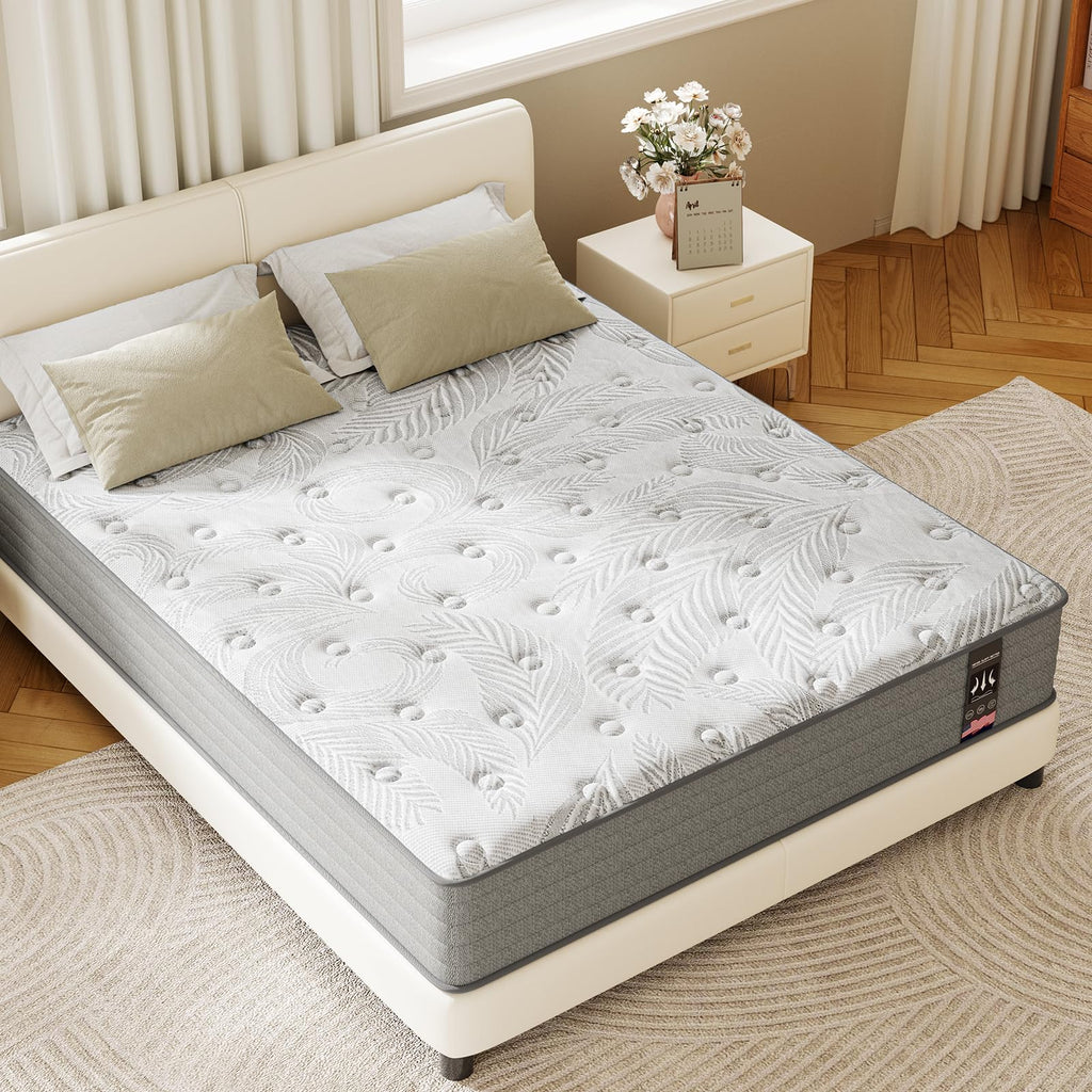 KOW Queen Size Mattress 12 Inch Gel Infused Memory Foam Pocket Spring Hybrid Medium Firm