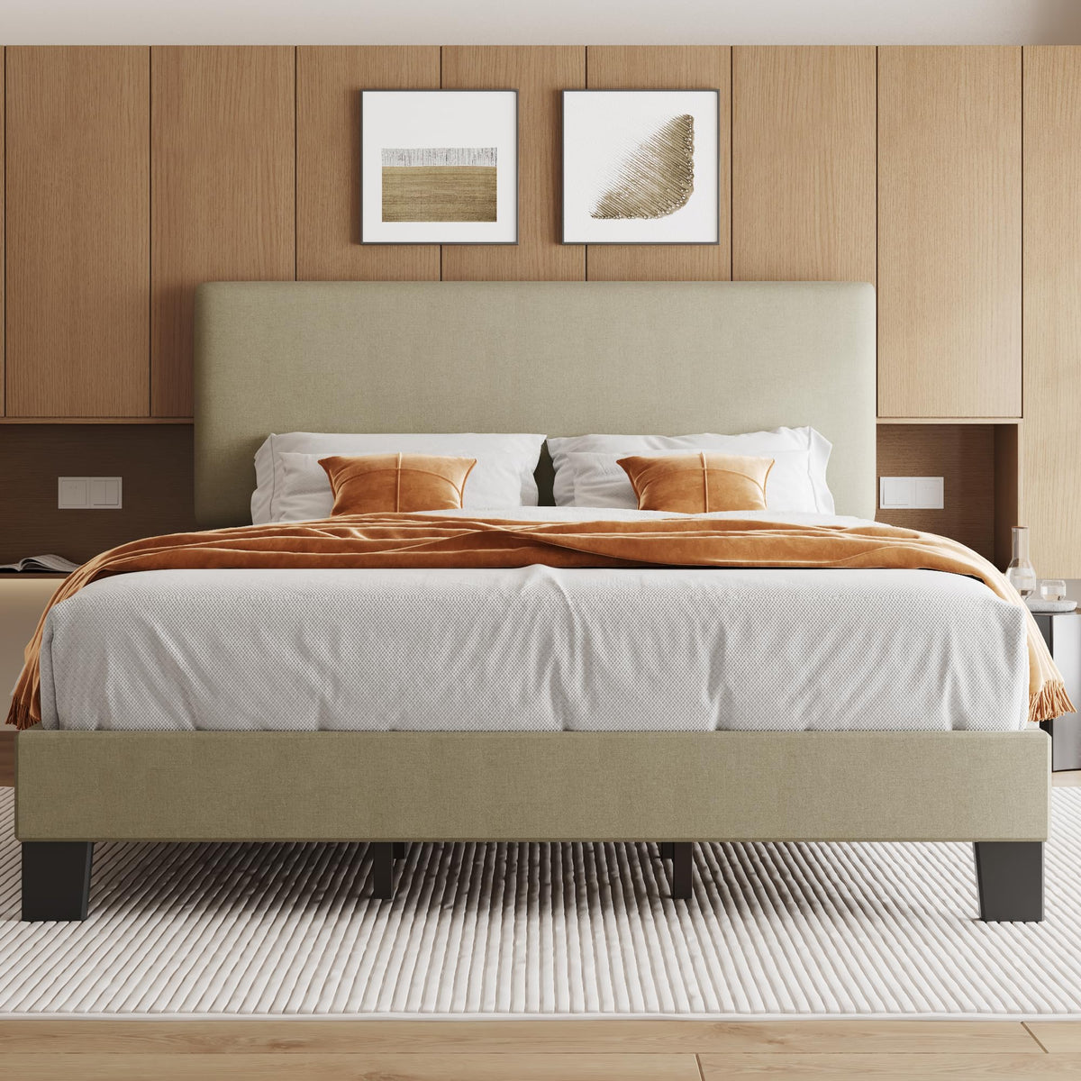 Lifezone King Bed Frame With Headboard,Linen Upholstered Bed Frame With Wood Slats Support,No Box Spring Needed,Heavy Duty Feet,