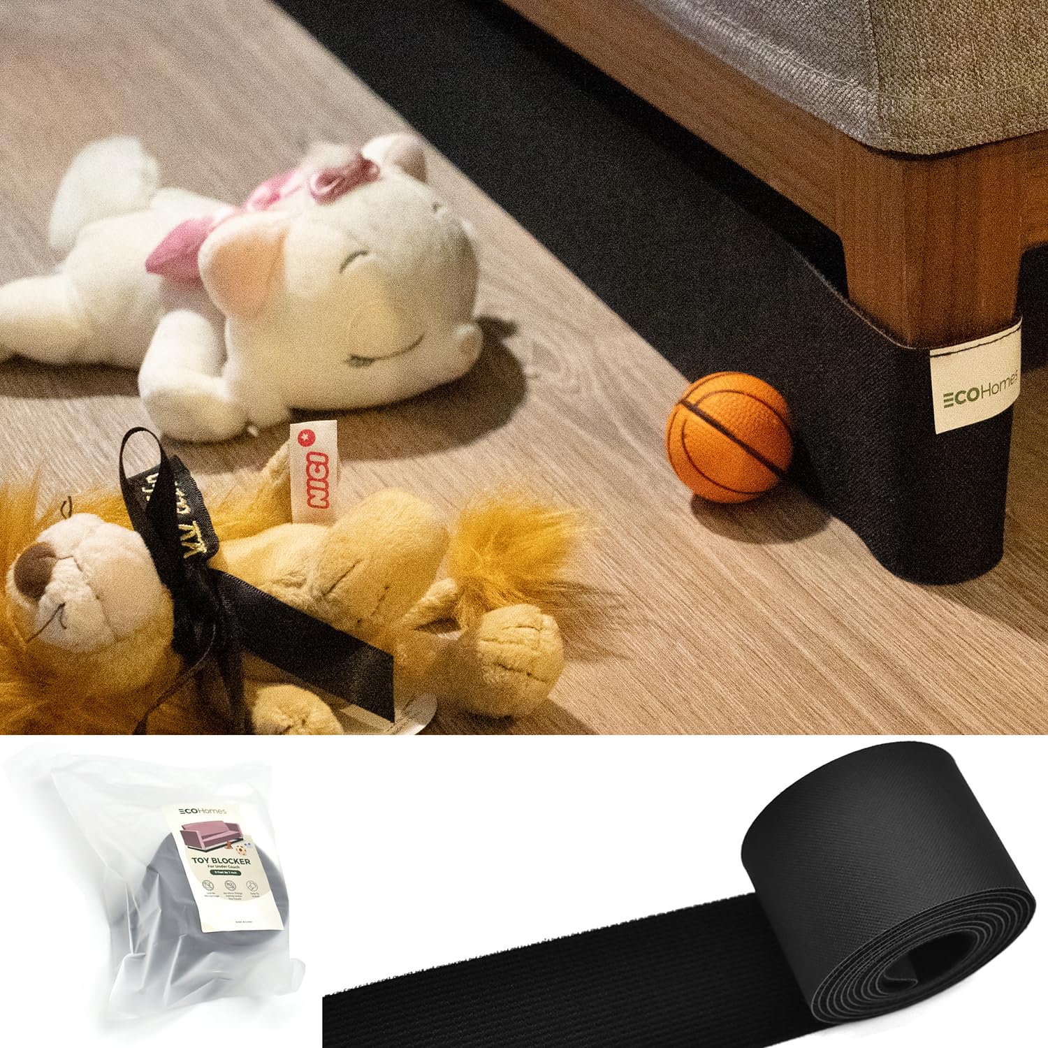 Ecohomes Under Couch Guards Toy Blocker - Elastic Strap Barrier For Under Sofa, Bed & Furniture Bottom Stop Things From Going Un