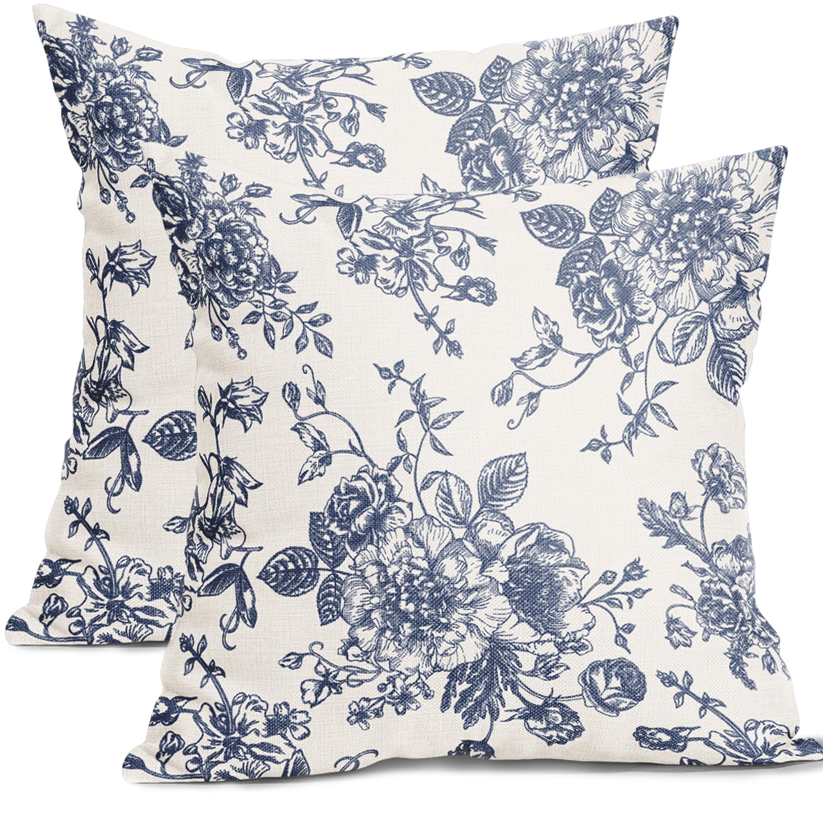 Vintage Floral Pillow Covers 18X18 Inch Set Of 2 Navy Blue And Cream Floral Throw Pillow Covers Chinoiserie Flower Pillowcases F