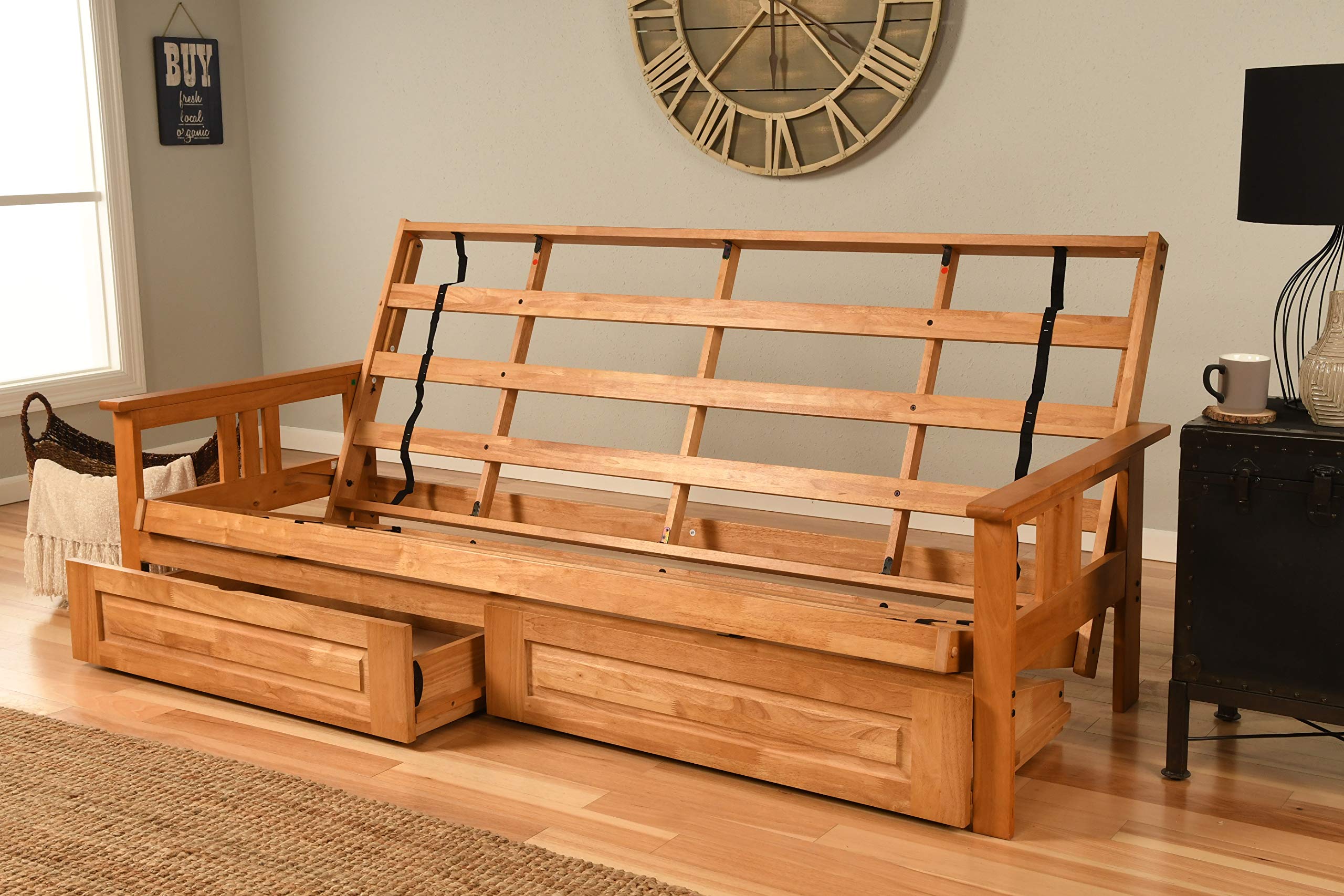 Kodiak Furniture Monterey Queen-Size Futon Frame, Storage Drawers, Butternut Finish