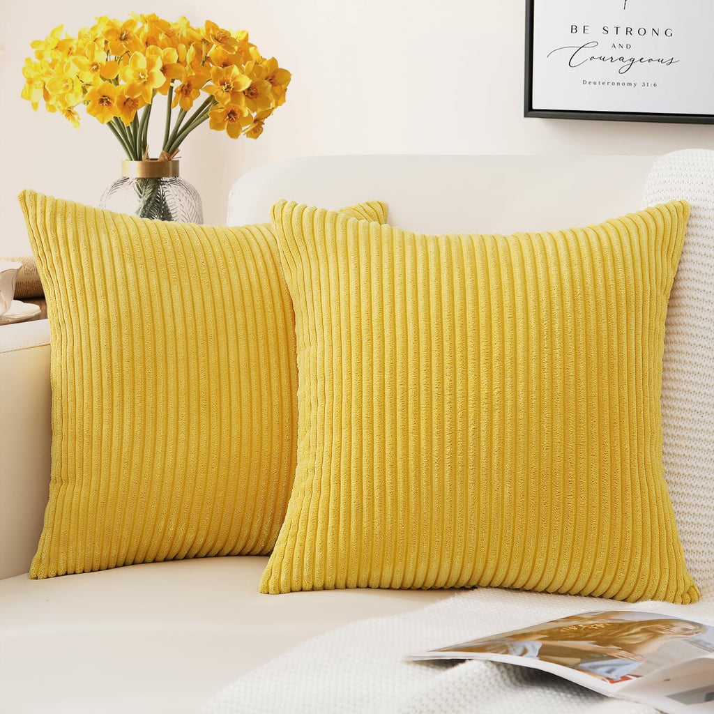 Mecatny Corduroy Fall Throw Pillow Covers 18X18 Set Of 2 - Striped Decorative Pillow Covers For Living Room, Bed - Soft Square C