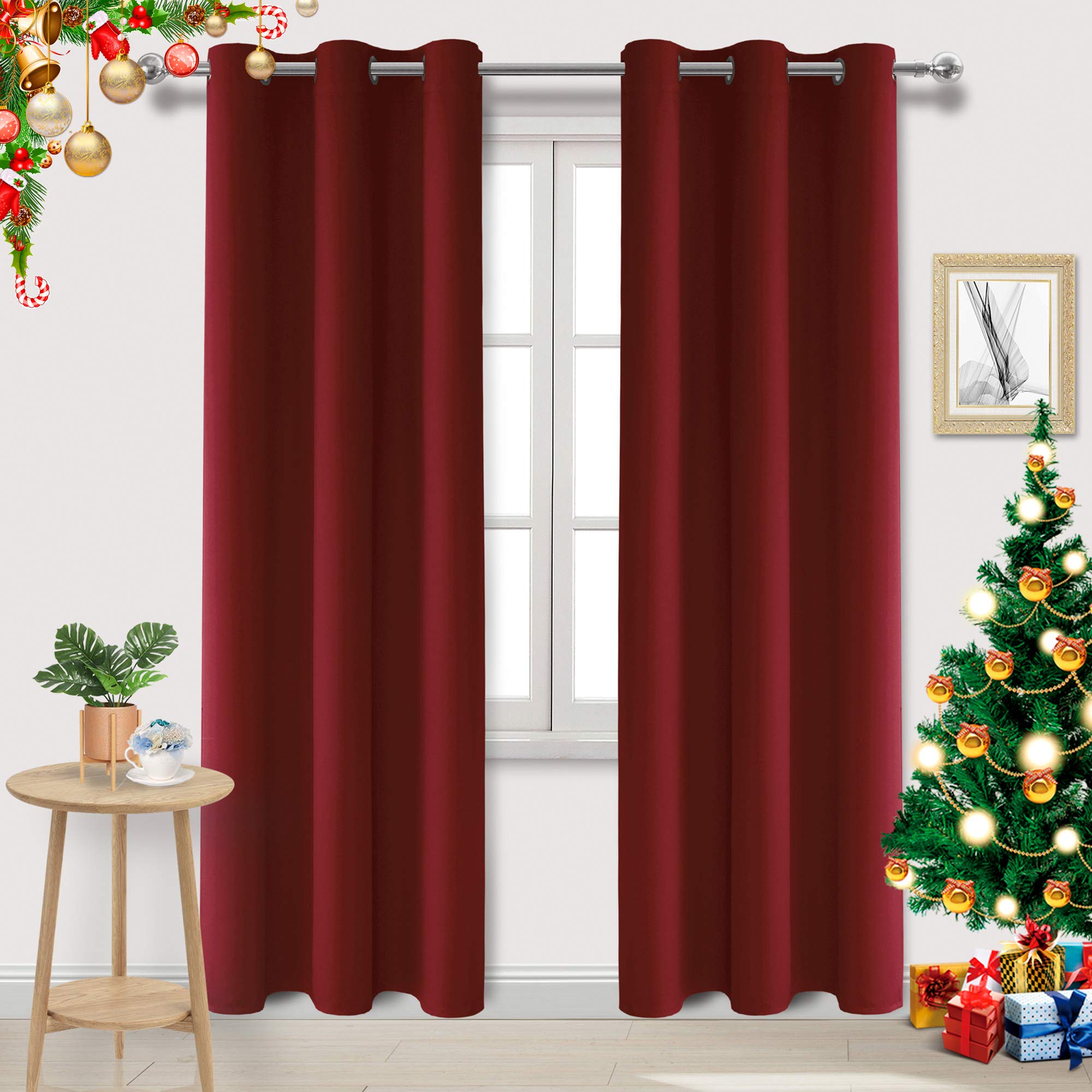 Dwcn Burgundy Red Christmas Curtains 84 Inch Length, Solid Blackout Curtains For Bedroom, Living Room Curtains Drapes For Window