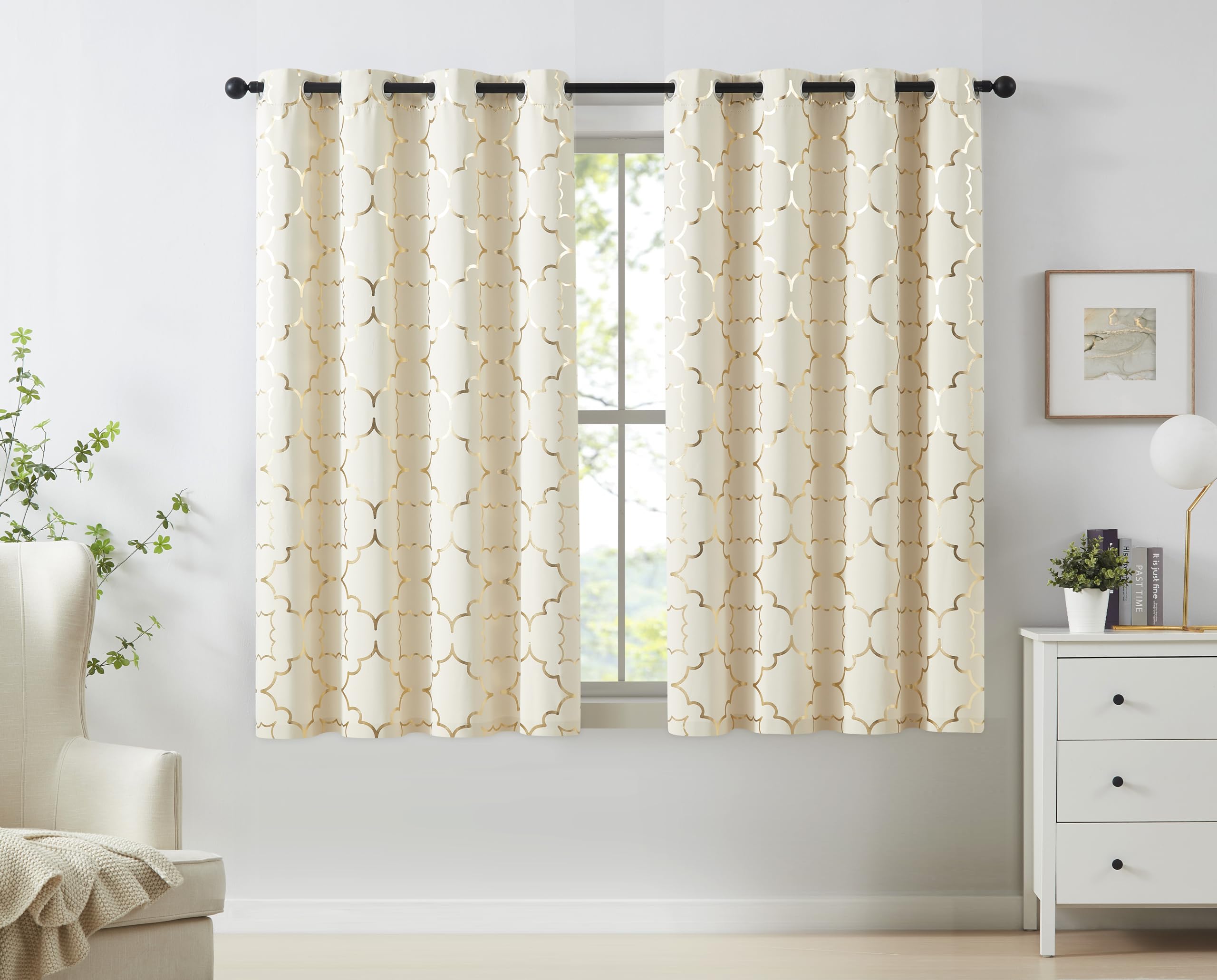 Blackout Window Curtain For Bedroom Living Room Moroccan Foil Metallic Print Curtains Room Darkening Energy Saving Grommet 95% B
