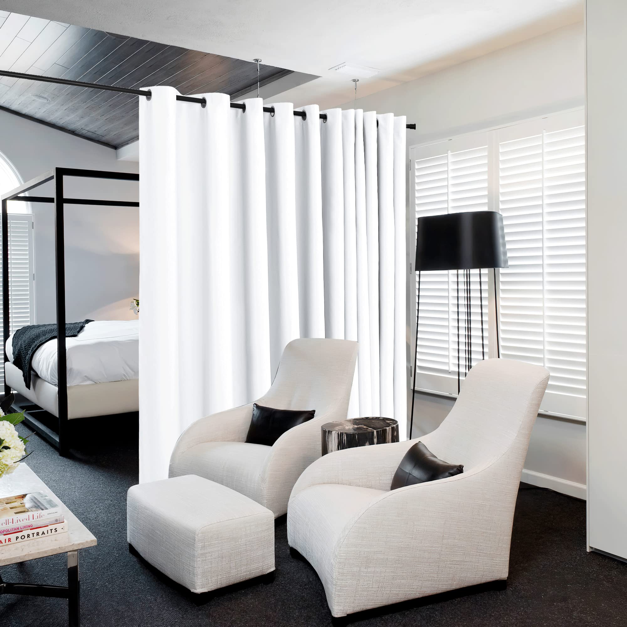 Nicetown White Room Dividers Curtains Screens Partitions, Premium Heavyweight Laundry Room Divider For Office, Vintage And Slidi