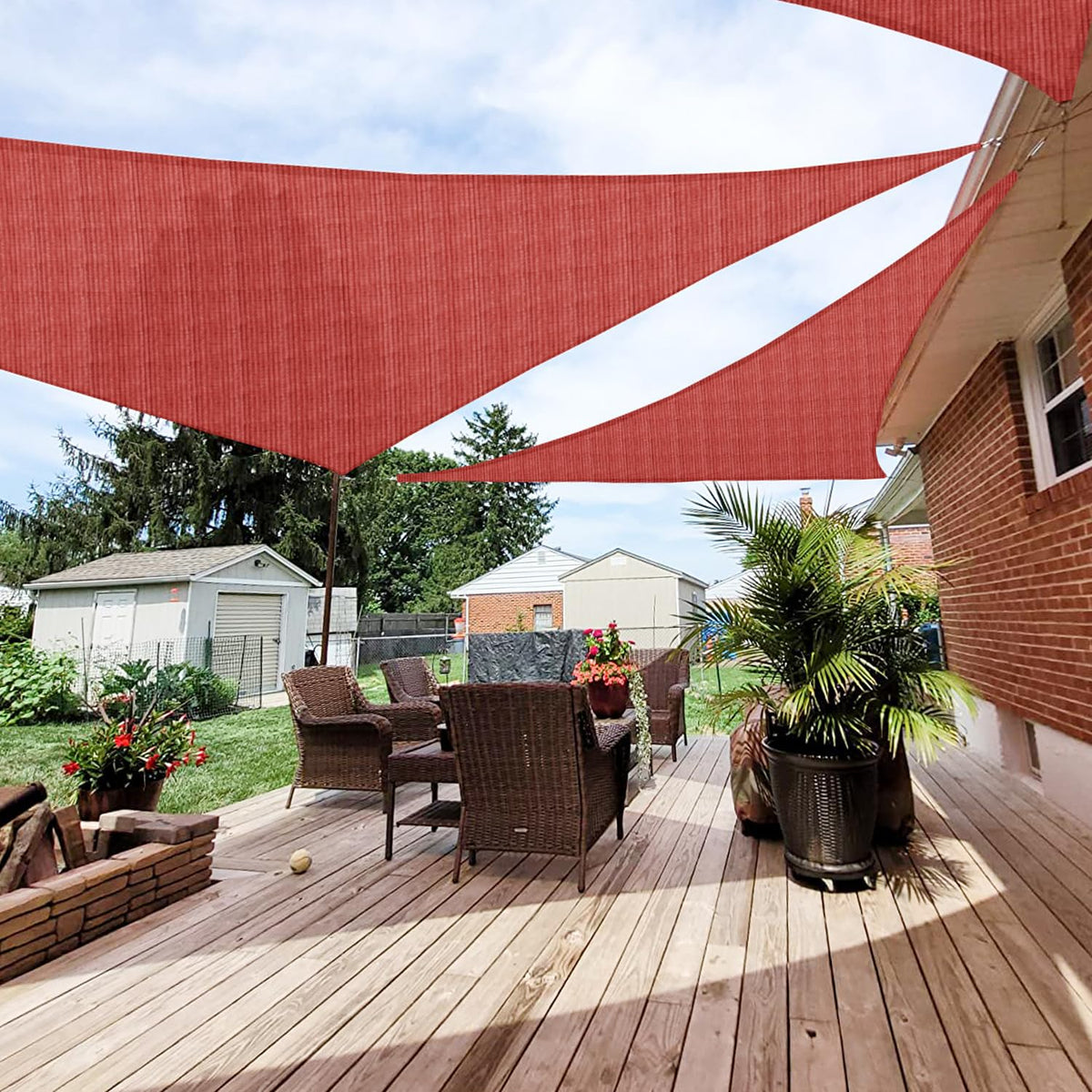 Patio Paradise 7' X 7' X 7' Sun Shade Sail Triangle Canopy, Permeable Shade Cloth Fabric Sunlight Block Patio Cover Hdpe Deck Aw