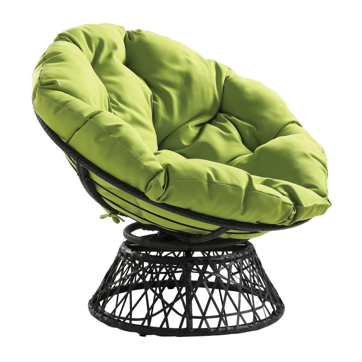 OSP Home Furnishings Wicker Papasan Chair with 360-Degree Swivel, Grey Frame with Green Cushion