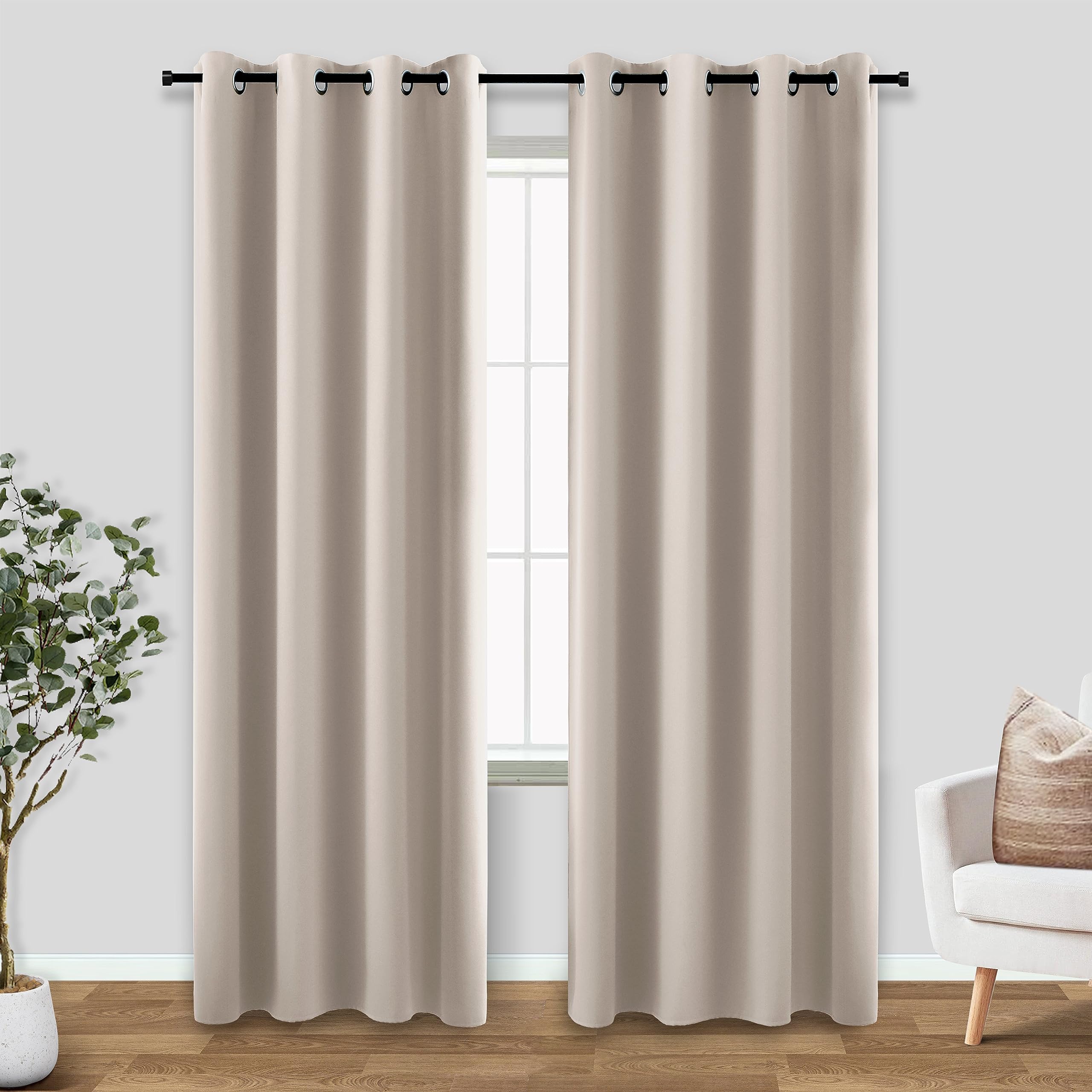Greige Beige Blackout Curtains 84 Inches Long for Living Room Elegant Modern Grommet Warm Grey Neutral Linen Earth Tone Keep Col
