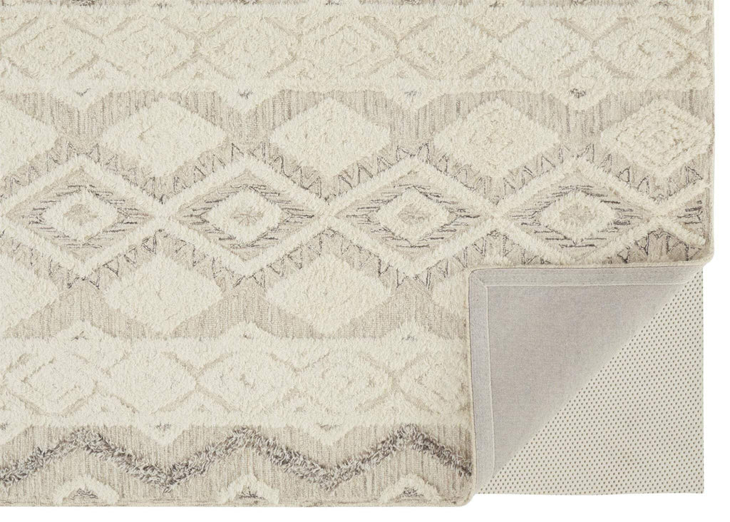 HomeRoots 512777 9 x 12 ft. Ivory Taupe & Gray Wool Geometric Hand Tufted Handmade Stain Resistant Rectangle Area Rug