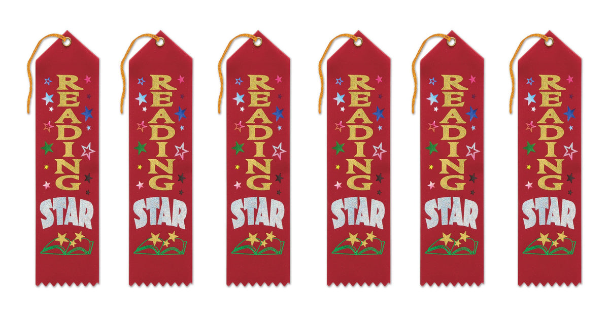 Beistle Reading Star Award Ribbons, 2 By 8-Inch, 6-Pack