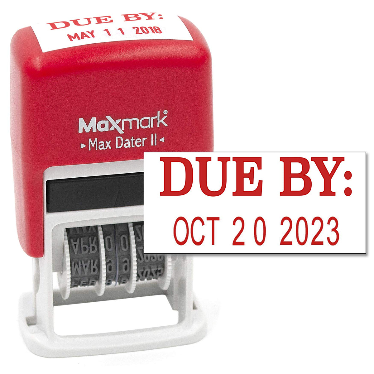 Maxmark Self-Inking Rubber Date Office Stamp With Due By Phrase & Date - Red Ink (Max Dater Ii), 12-Year Band