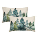 Watercolor Blue Green Tree Lumbar Pillow Covers 12X20 In Set Of 2 Nature Themed Christmas Rectangular Pillow Cases Rustic Forest