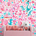 Haull 214 Pcs Valentines Day Wall Decals Love Heart Dinosaur Wall Stickers Red Pink Heart Window Sticker Wedding Anniversary Ro