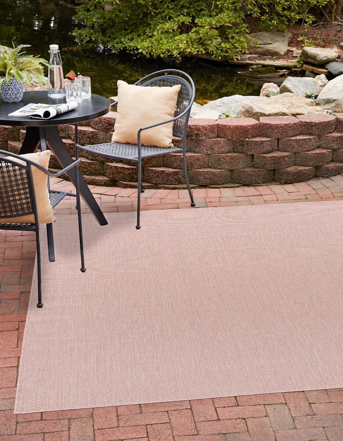 Unique Loom Collection Casual Transitional Solid Heathered Indoor/Outdoor Flatweave Area Rug (10' 8'' Square, Whisper Pink/Ivory