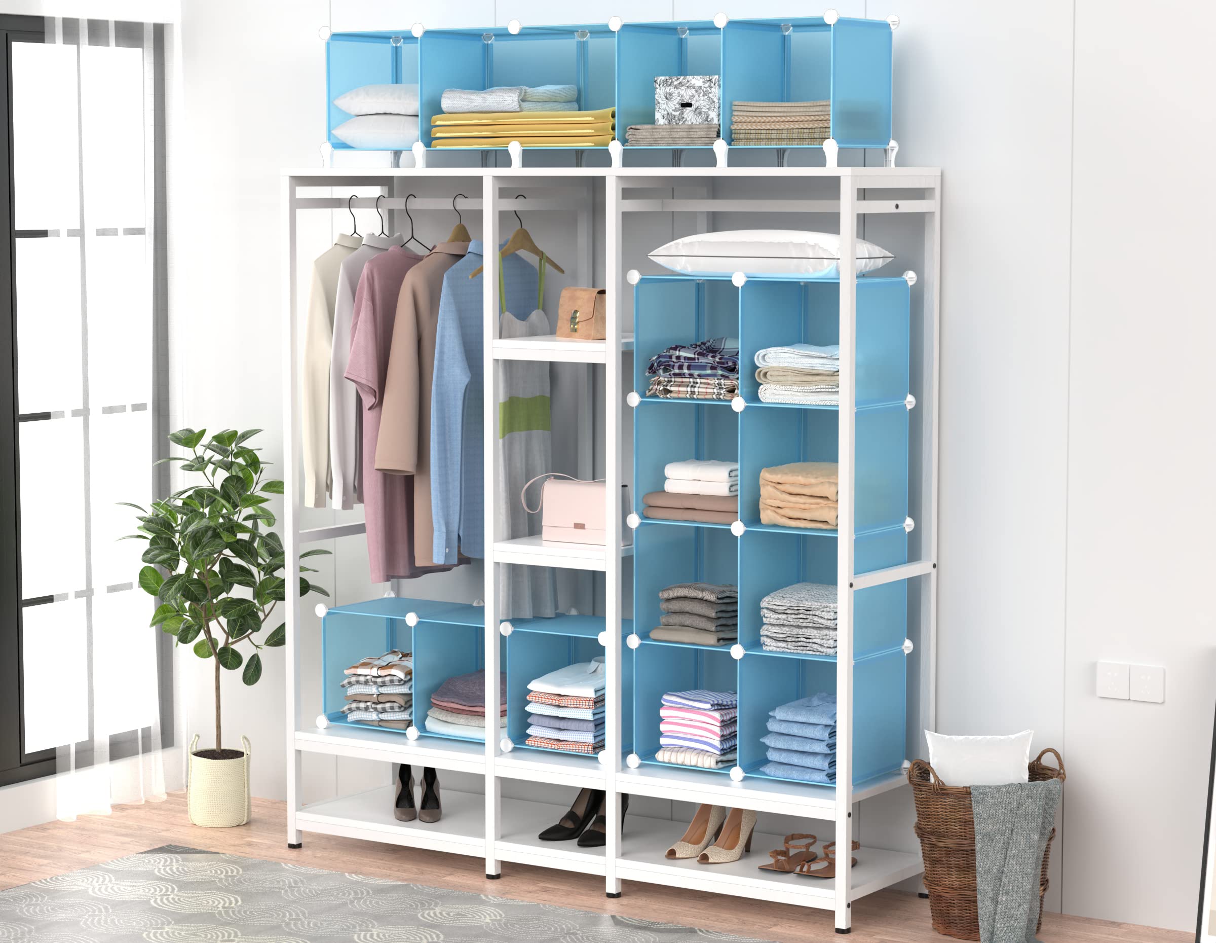 Homidec Closet Organizer, 9-Cube Closet Organizers And Storage, Portable Closet Storage Shelves,Closet Organizer Storage Shelves, Clothes Storage Organizer For Garment Racks, Closet, Wardrobe, Blue