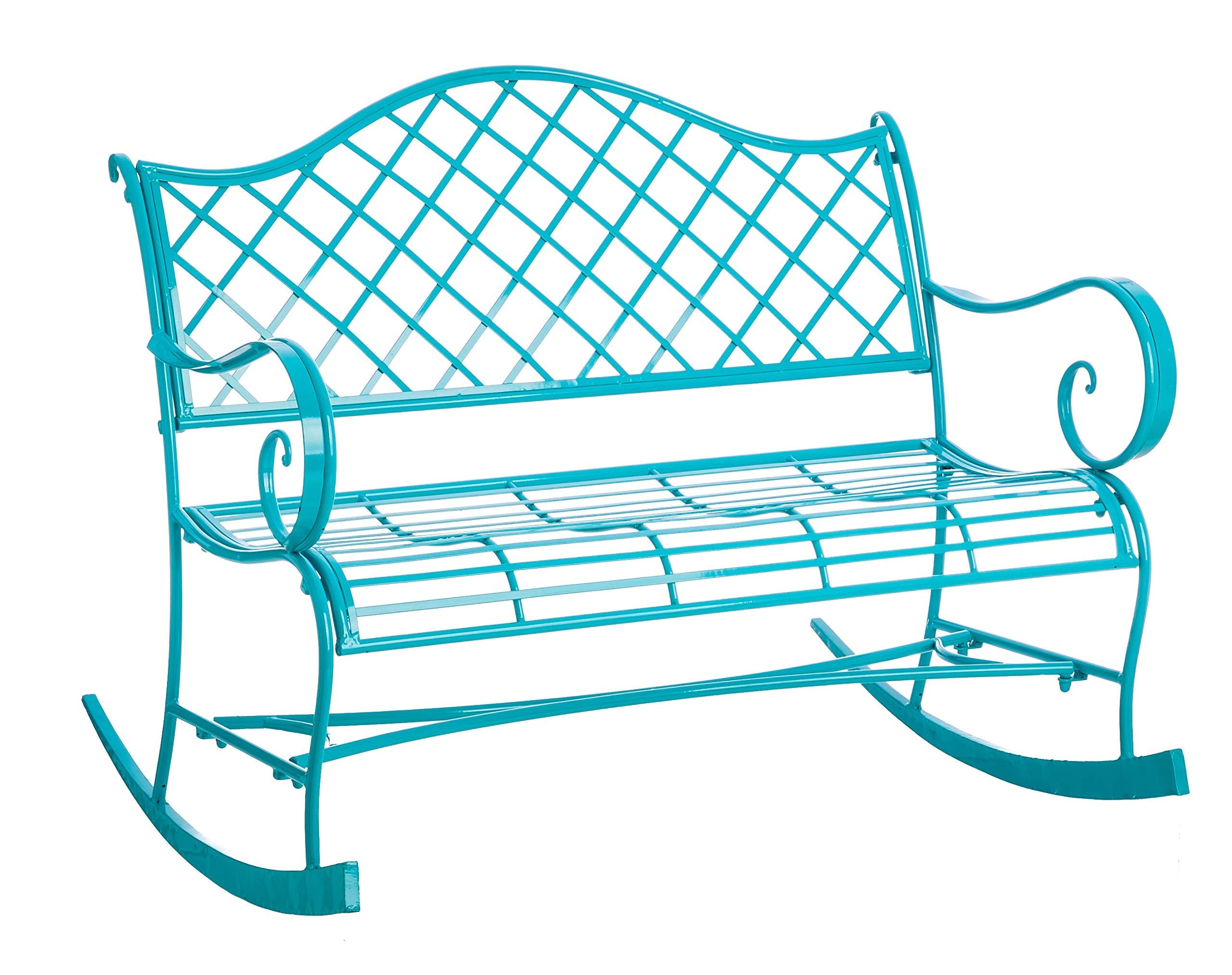 Cape Craftsmen Beautiful Springtime Colorful Turquoise Rocking Brushed Metal Garden Bench  45 x 34 x 39 Inches Fade and Weather