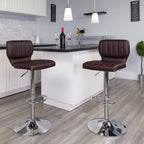 Flash Furniture Contemporary Brown Vinyl Adjustable Height Barstool with Vertical Stitch Back and Chrome Base (Pack of 1)