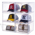 Hat Organizer for Baseball Caps,set of 6, Transparent Hat Storage Box, Hat Holder With Clear Magnetic Door, Stackable Hat Rack, 