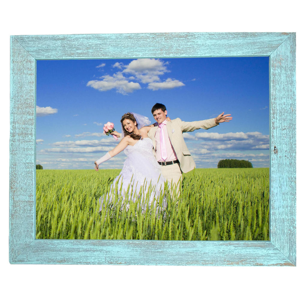Barnwoodusa | Farmhouse A2 Picture Frame | 1 1/2 Inch Molding | 100% Reclaimed Wood | Rustic | Robins Egg Blue