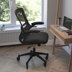 Flash Furniture Kelista Mid-Back Black Mesh Swivel Ergonomic Task Office Chair With Flip-Up Arms And Transparent Roller Wheels