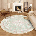 Vhong Boho Area Rugs Vintage Washable Modern Neutral Carpet Green and Pink 9  9 High Traffic Round Rugs for Dinning Room Living 