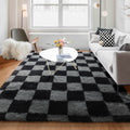 KICMOR Checkered Rugs for Living Room 5x8 Black and Grey, Fluffy Fuzzy Plush Soft Shag Area Rug, Large Big Shaggy Floor Carpets 