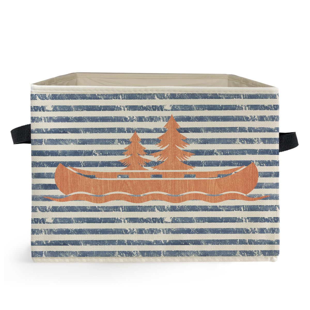 Ghoaoivo Nautical Lake House Storage Box Bins, Navy Blue Striped Coastal Collapsible Storage Basket Organizer for Bedroom Bathro