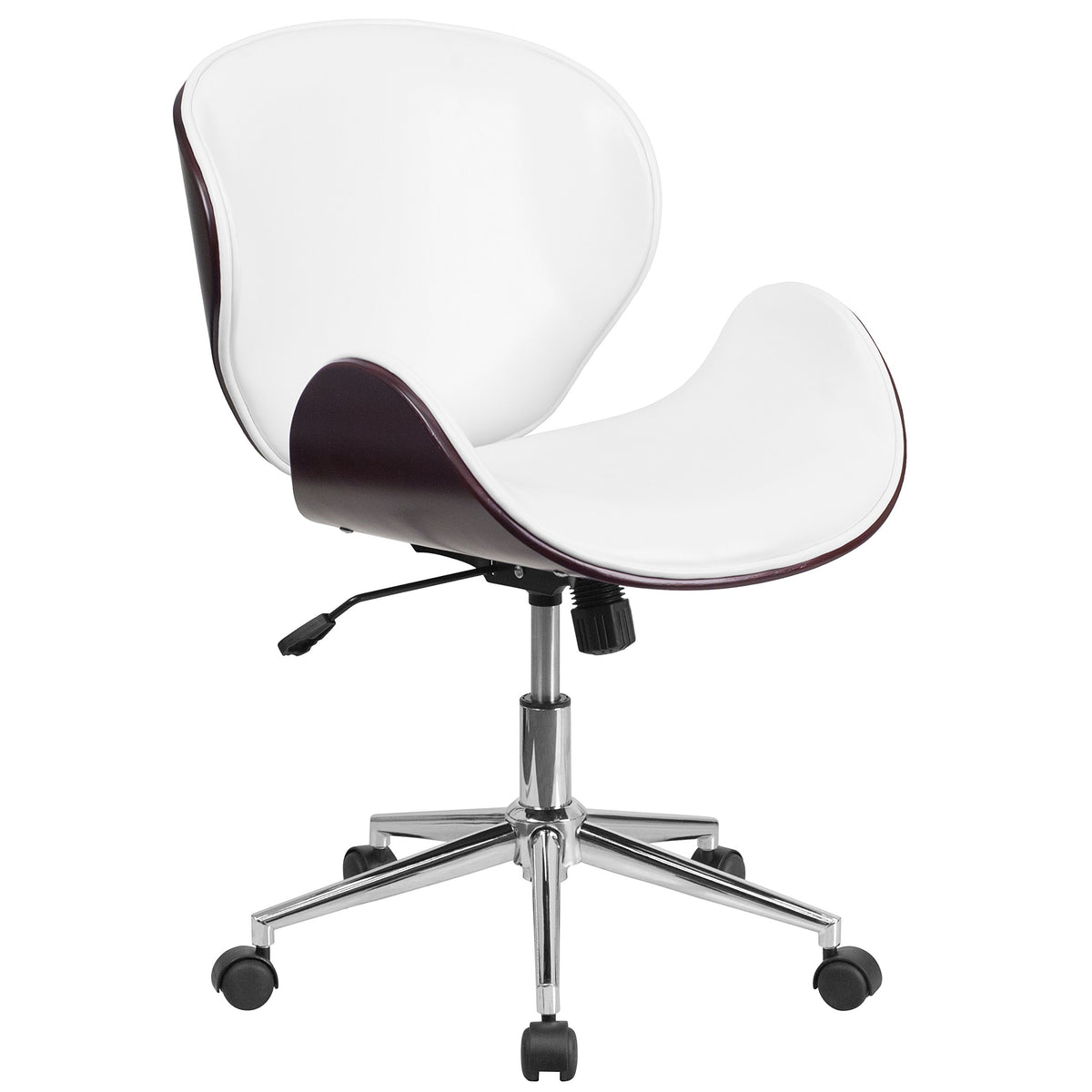 Flash Furniture Tana Mid-Back Mahogany Wood Conference Office Chair in White LeatherSoft