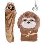 Sloth Wearable Hooded Blanket With Sloth Pendant Necklace - Warm And Cozy Oversized Blanket Hoodie With Claws Hand Gloves- Premi