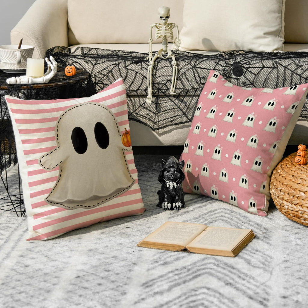 Avoin Colorlife Halloween Hey Boo Cute Ghost Spooky Pink Throw Pillow Covers, 18 X 18 Inch Horror Scary Cushion Case For Sofa Co