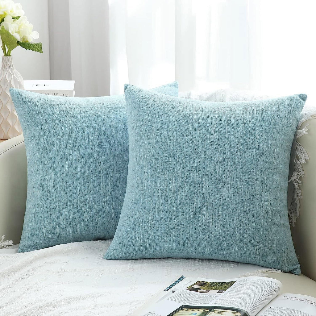 Decoruhome Decorative Throw Pillow Covers 26X26 Set Of 2, Farmhouse Chenille Pillow Covers, Square Soft Pillow Covers For Couch Sofa Bed, Turquoise