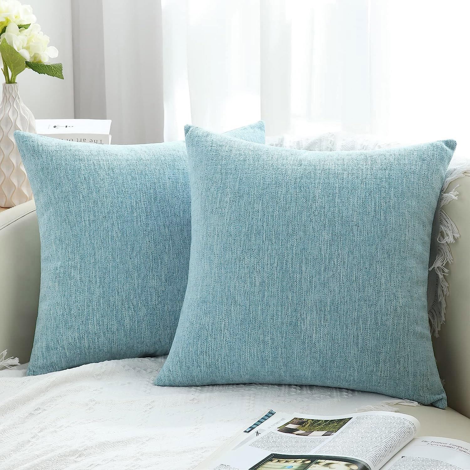 Decoruhome Decorative Throw Pillow Covers 26X26 Set Of 2, Farmhouse Chenille Pillow Covers, Square Soft Pillow Covers For Couch Sofa Bed, Turquoise