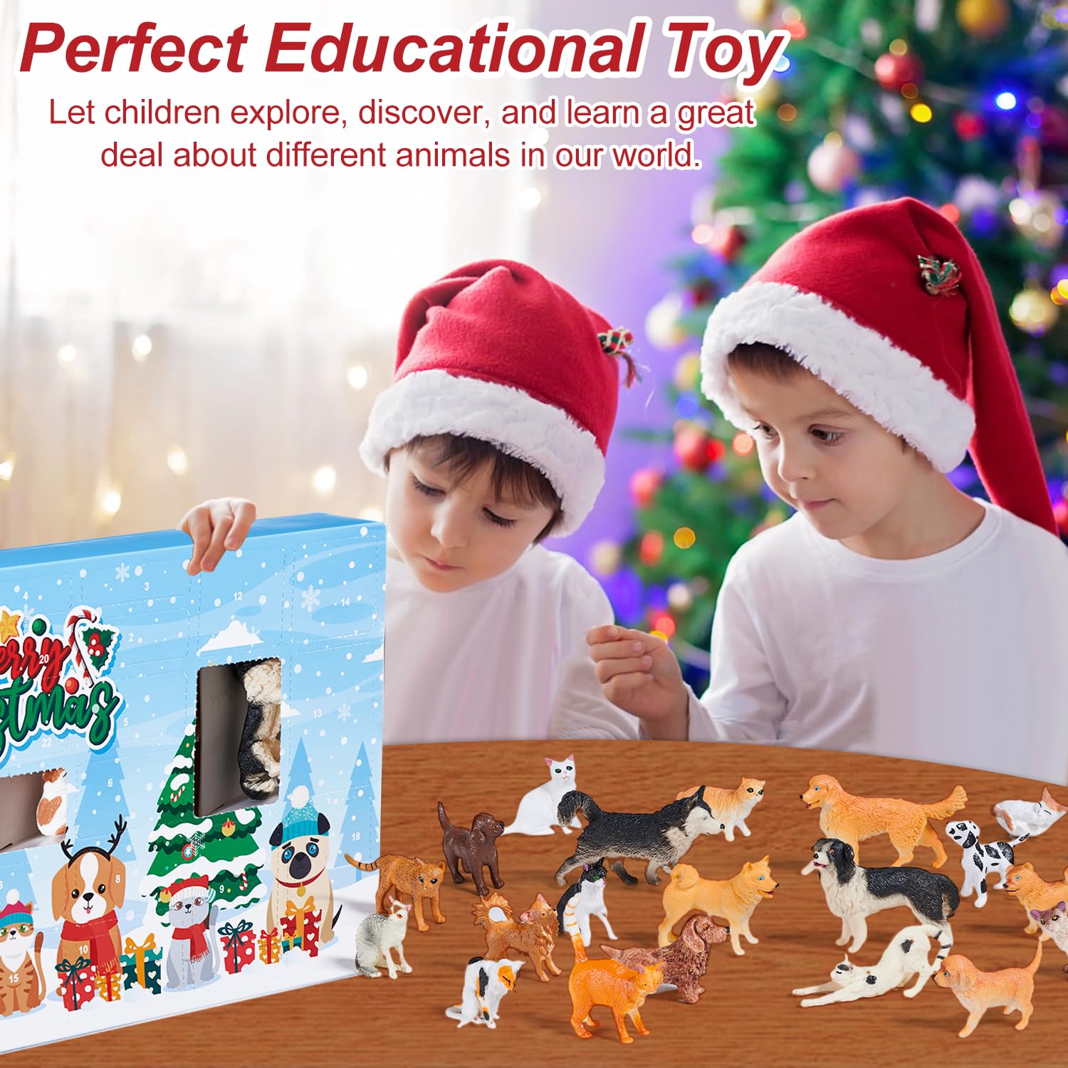 Animals Advent Calendar 2023, Mini Dog Cat Figurines Christmas Countdown Calendar For Kids With 24Pcs Realistic Miniature Animal