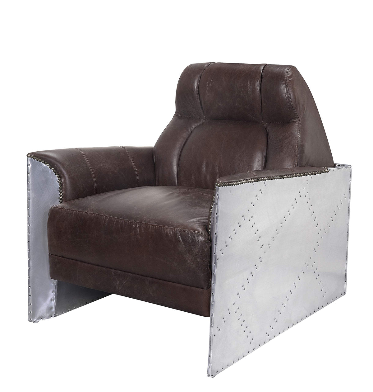 Acme Furniture Brancaster Accent Chair, Espresso Top Grain Leather & Aluminum