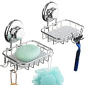 HASKO 2Pack Suction Cup Soap Holder  Bar Soap Dish for Shower with Hooks for Bathroom  Optional Mounting with Adhesive Tape o