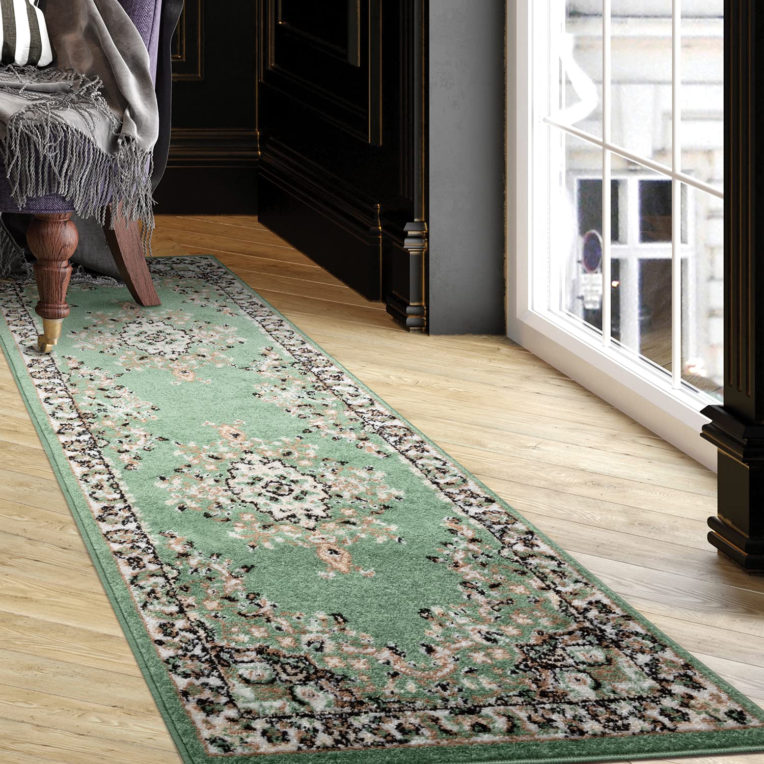 Antep Rugs Oriental 2x7 Traditional Medallion Indoor Runner Rug Siesta (Green Beige, 2 x 7)