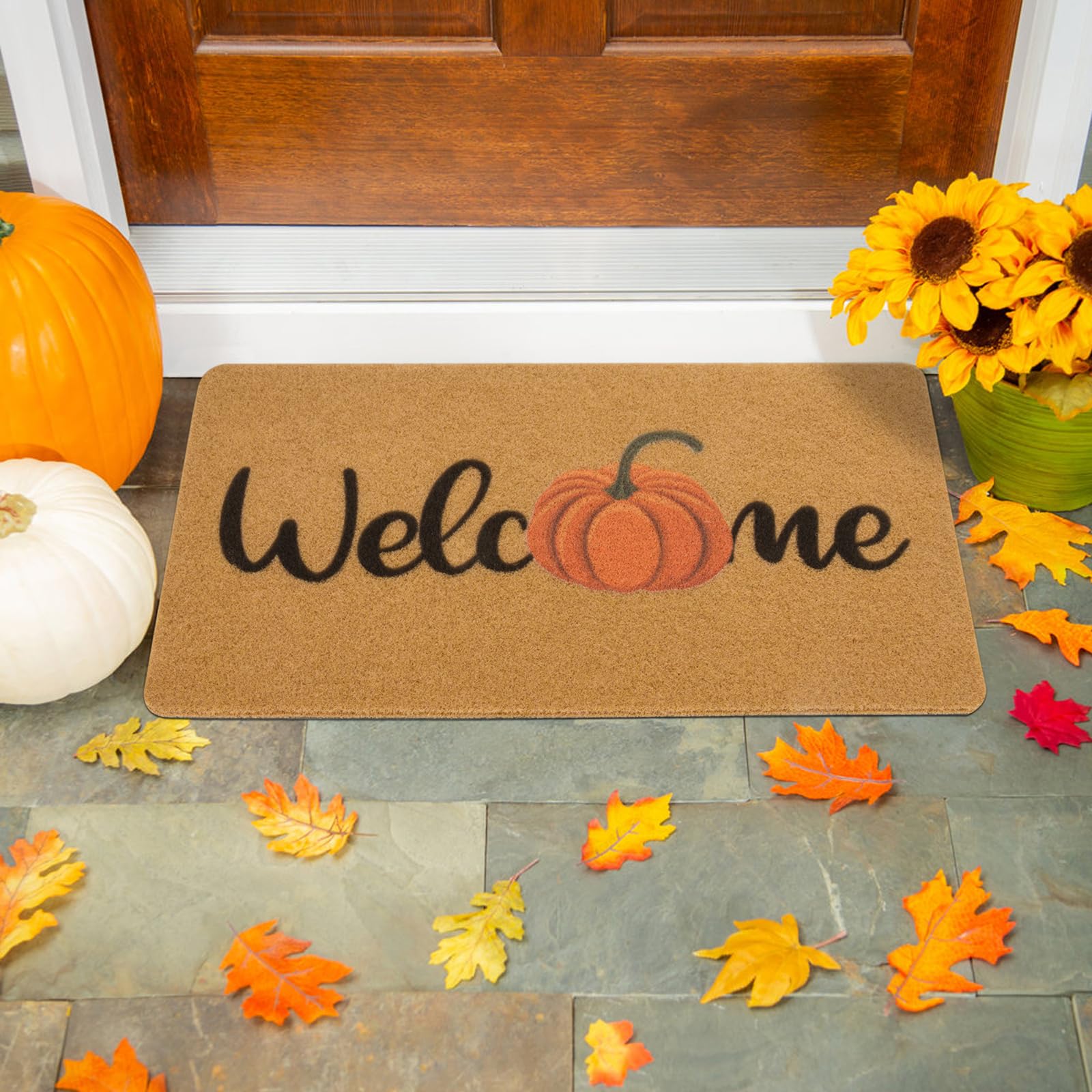 Xuoaz Fall Front Door Welcome Doormat - Natural Coir Non Slip Door Mat Porch D  Cor For Outdoor Indoor Use 17' X 30'